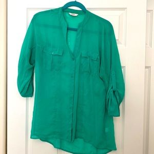 Candie’s M teal green sheer blouse